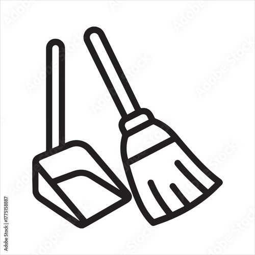 Modern vector icon of broom and dustpan