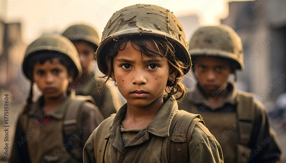 Fototapeta premium Child Soldiers A Stark Glimpse of War's Impact on Innocence