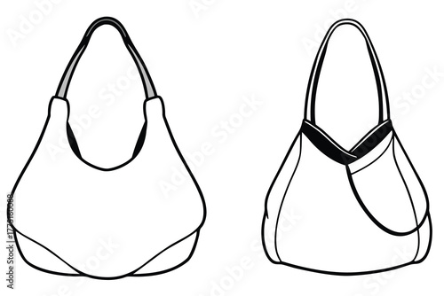 Two hand drawn sketches of a modern slouchy shoulder bag design