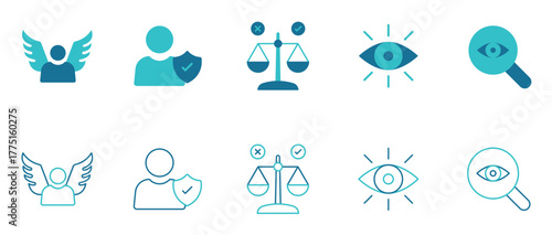 business ethics icon set. values, compliance, responsibility, transparency. Vector and illustrator