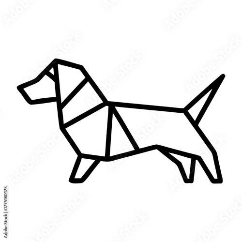 Dog. Origami concept. Monochrome. Tangram. Line art illustration. Squares and triangles. Geometric. dachshund.