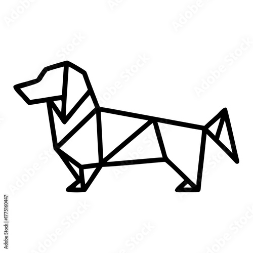 Dog. Origami concept. Monochrome. Tangram. Line art illustration. Squares and triangles. Geometric. dachshund.