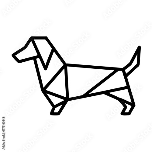 Dog. Origami concept. Monochrome. Tangram. Line art illustration. Squares and triangles. Geometric. dachshund.