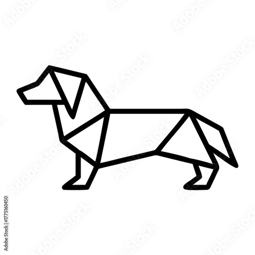 Dog. Origami concept. Monochrome. Tangram. Line art illustration. Squares and triangles. Geometric. dachshund.