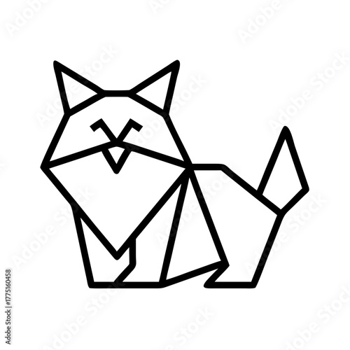 Dog. Origami concept. Monochrome. Tangram. Line art illustration. Squares and triangles. Geometric. 