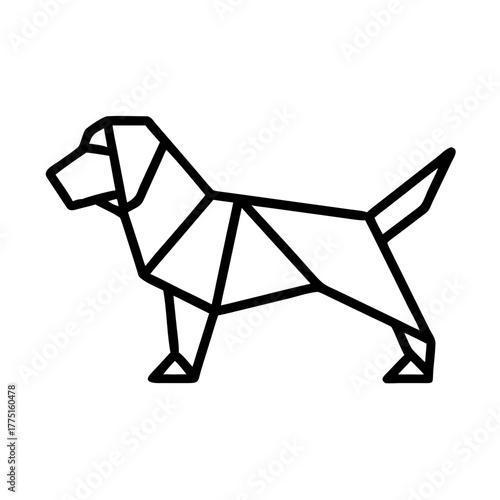 Dog. Origami concept. Monochrome. Tangram. Line art illustration. Squares and triangles. Geometric. beagle.