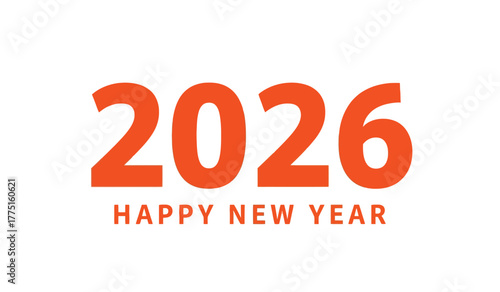 Orange 2026 large numeral text with happy new year greeting below, representing the upcoming year celebration and anticipation for the future.