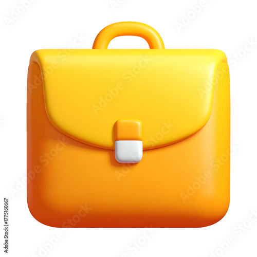 Bright orange briefcase, stylized with rounded edges and a handle, on a solid black background