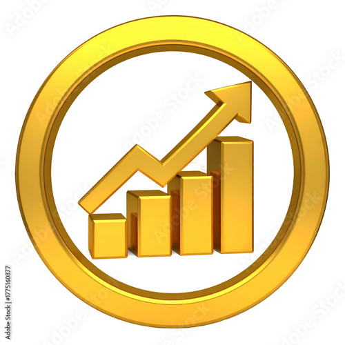 Golden circular icon showing financial growth via an upward-trending graph