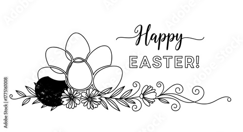 Delightful Easter Eggs and Floral Arrangement Illustration for Spring Holiday Celebration, Featuring Pastel Colors, Modern Design, Ideal for Greeting Cards, Invitations, Social Media Marketing, Party