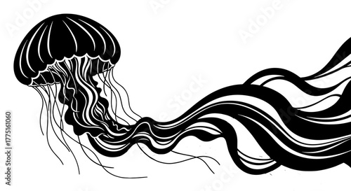 Abstract Jellyfish Drifting in Underwater Currents: Marine Life Illustration for Educational Resources, Healthcare Marketing, Environmental Awareness, Presentation Backgrounds, Stylish Website Graphic