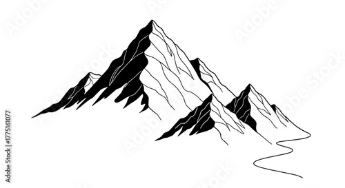 Majestic Mountain Range Landscape Illustration Ascending into a Gradient Sky, Perfect for Outdoor Adventure, Travel, and Exploration Themes Emphasizing Natural Beauty, Serenity, and Modern Graphic Sty