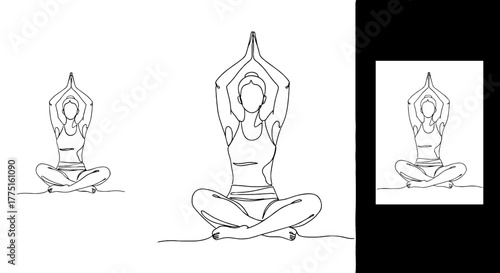 Meditative Woman Practicing Yoga in a Serene Studio with Minimalist Line Art Style, Promoting Wellness and Mindfulness for Healthcare, Lifestyle, or Spiritual Presentations and Modern Marketing Materi