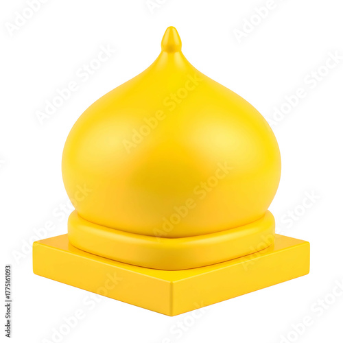 Rendered, golden dome-shaped structure on a square base, against a black background