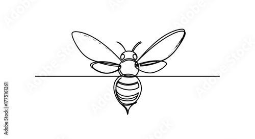 Abstract Bee in Flight with Continuous Line Illustration on Pollen Path: Modern minimalist design depicting buzzing insect in motion for environmental conservation, nature, and wildlife projects. Use