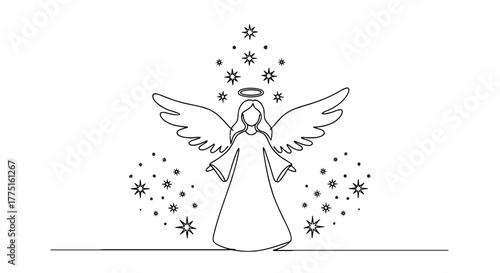 Elegant Angel Protecting in Ethereal Starry Scene with Dreamy Pastel Background, Symbolizing Hope and Guardian Spirit for Holiday Season, Suitable for Christmas Card, Religious Decoration, Spiritualit