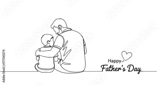 Father and Son Bonding in Minimalist Style Illustration Celebrating Father's Day, a Tender Moment of Love and Connection at Home, Ideal for Family, Parenting, and Lifestyle Content on Websites, Invita