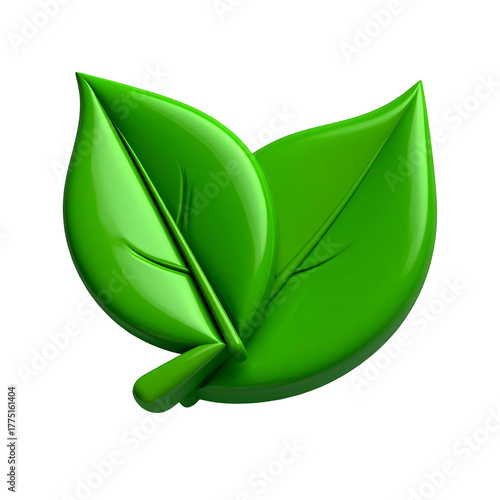 Two glossy, vibrant green leaves rendered in 3D, set against a black backdrop