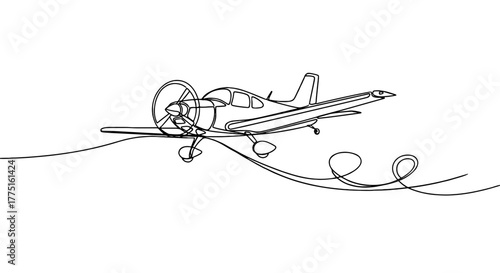 Single Line Airplane Performing Aerial Maneuvers Against a White Backdrop, Ideal for Aviation Enthusiasts, Pilots, and Air Travel Designers, Evoking a Sense of Flight & Adventure (Monoline, Continuous