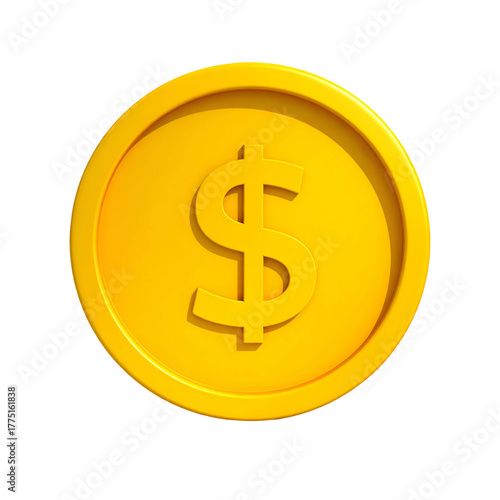 3D rendered shiny gold coin with prominent dollar sign, on black background