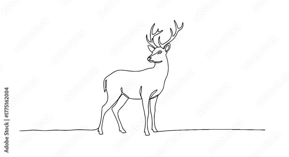 Fototapeta premium Elegant Deer Standing in Minimalist Landscape, a Single Continuous Line Art Illustration for Nature Conservation and Wildlife Awareness Campaigns, Modern Design for Print and Web, Perfect for Advertis