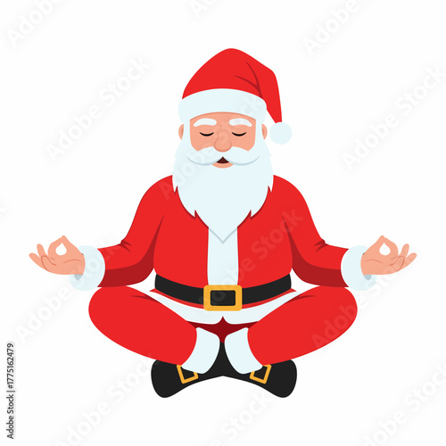 Cartoon Santa meditating in lotus position for christmas holiday fun