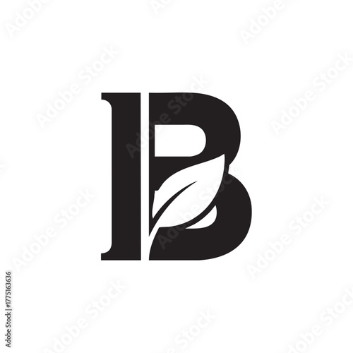 Black letter B with white leaf nature