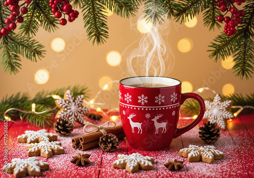 Wallpaper Mural Festive Christmas mug of hot chocolate with gingerbread cookies. Torontodigital.ca