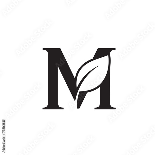 Black letter M with white leaf graphic