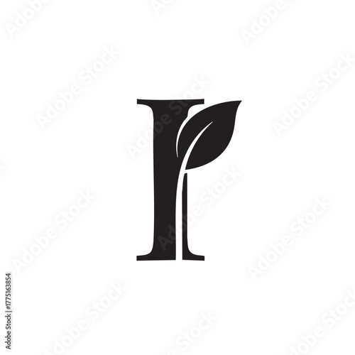 Black letter r with leaf white graphic