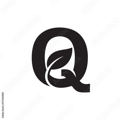 Black letter q with leaf white
