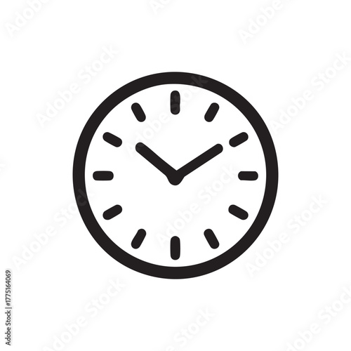 Simple black and white analog clock face showing approximately ten past two
