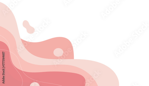 Elegant abstract background features layered peach and pink shapes, complemented by circles and wavy lines against a clean white space, creating a soothing modern aesthetic