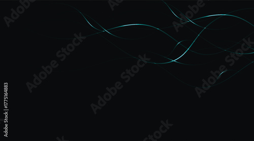 Elegant teal waves delicately cascade over a deep, dark background, creating a sophisticated and minimalist visual that evokes a sense of calm and graceful movement