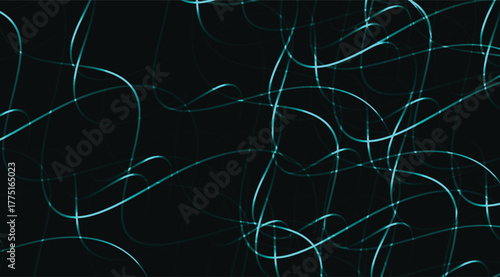 A captivating abstract background showcases intertwining, teal-colored lines with gentle curves and subtle luminosity, creating a modern and visually dynamic composition against the dark canvas