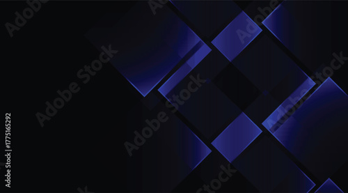 Dramatic dark backdrop features glowing blue squares and rectangles arranged dynamically, creating a visually striking and modern aesthetic effect suitable for various design applications