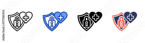 Health Data Security icon sheet multiple style collection