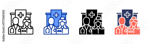 Medical Staff Team icon sheet multiple style collection