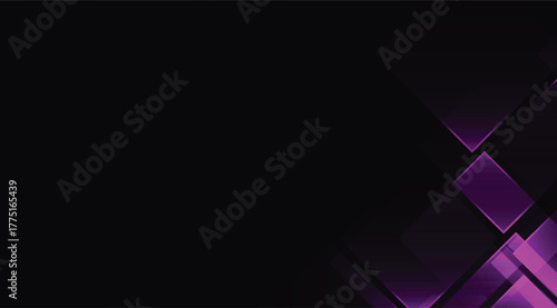 On a dark background, luminous purple geometric shapes cascade elegantly, providing a modern, abstract design perfect for overlays or backgrounds showcasing digital artistry