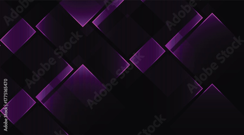 Abstract background features a dynamic arrangement of dark squares illuminated with a vibrant purple light, creating a modern and sleek visual, perfect for digital designs