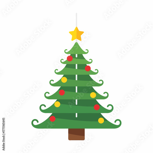 Festive Green Christmas Tree Decoration with Ornaments and Star