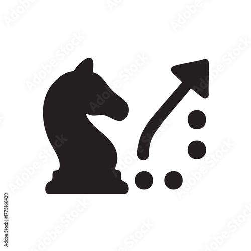 Knight chess piece with an upward trending arrow and dots graphic