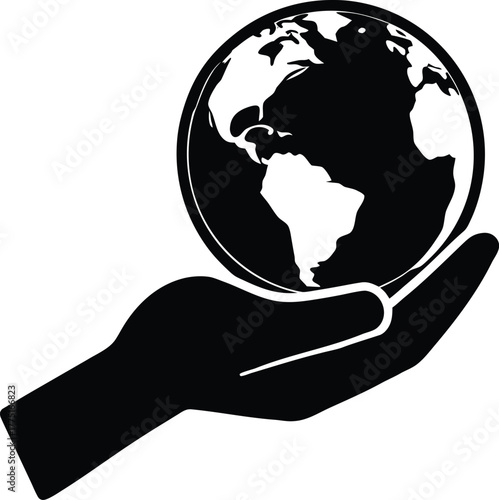 Black silhouette of a hand holding the Earth vector graphic