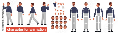 Character man kit for creating animations and your own illustrations. DIY kit. Flat style vector