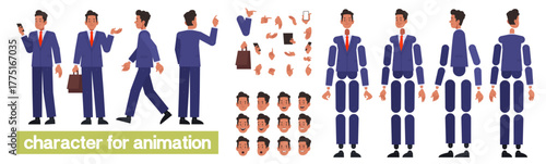 Businessman character set for animation and personalized illustrations. DIY kit. Flat style