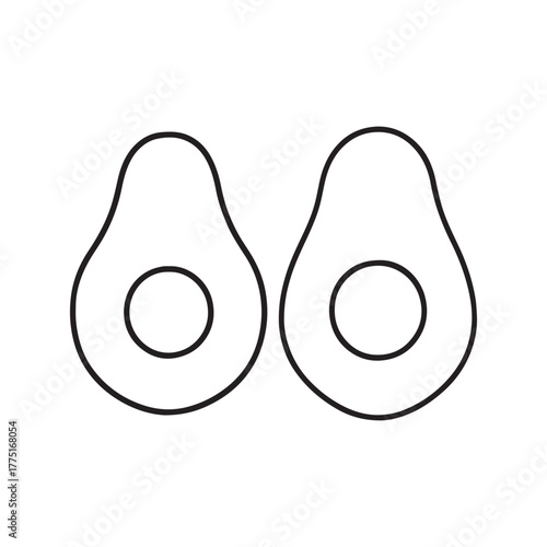 Two avocado halves in a simple line drawing
