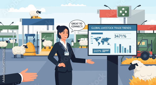 Promotional showcase of the global livestock trade trends with a female executive
