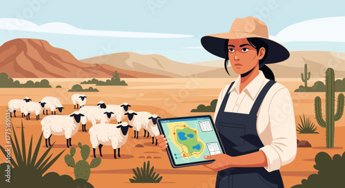 Digital herding: Modern shepherdess utilizing technology in desert landscape