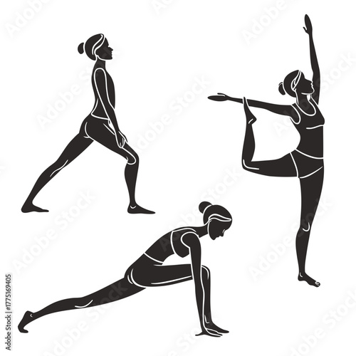 Silhouette of women in various yoga poses
