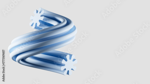 3D render of an abstract blue spiral with a gear shape. Clean, modern graphic for technology, engineering, or science. Light background with copy space
